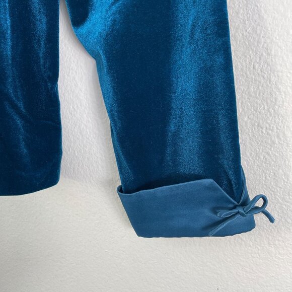 NEW Coldwater Creek Womens 14 Satin Bow Velvet Jacket Teal Blue Shoulder Pads - Picture 9 of 10